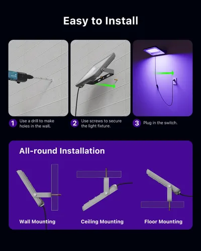 Miniatura 5 de Paquete de 2 luces de inundación de luz negra de 50 W con cable de 120 V IP66 impermeable UV LED luz negra para exteriores o interiores para Violeta