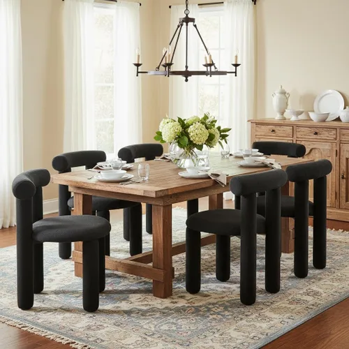 Miniatura 16 de DUOMAY Juego de 4 Sillas de Comedor Modernas Negras de Bouclé, Sillas de Cocina Tapizadas Sherpa Sin Brazos con Respaldo de Barril, Sillas