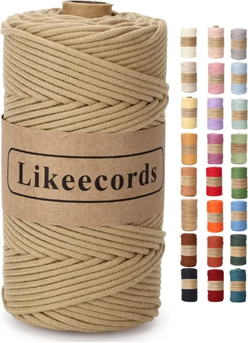 Miniatura 70 de Cordón de Algodón Trenzado 3mm x 109 yardas - Cuerda de Macramé Colorida para Manualidades, Ganchos, Colgantes de Pared - 100% Algodón Natural