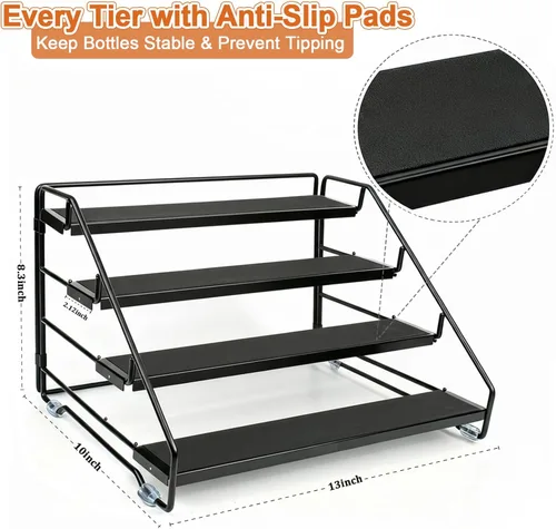 Miniatura 4 de Organizador de especias de 4 niveles para gabinete, organizador de condimentos ajustable con niveles antideslizantes, estante de especias de metal