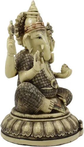 Miniatura 4 de Ebros 9.5 pulgadas de alto Hindú Supremo Dios Nritya Ganesha Chaturthi Meditación en el trono de loto con estatua de ratón Ganapati Elefante Deidad