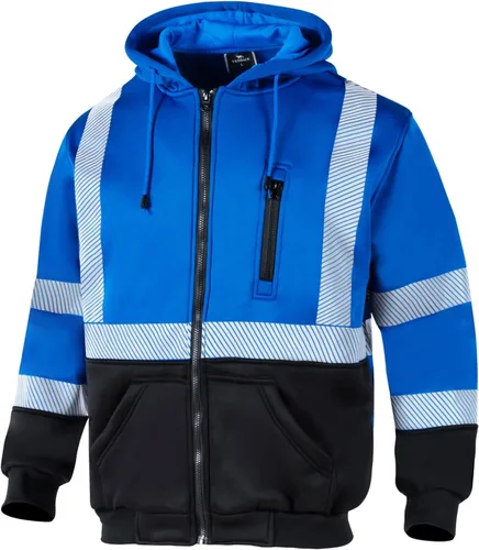VENDACE Sudadera de Forro Polar Reflectante de Alta Visibilidad ANSI Clase 3 para Hombres, Sudadera con Capucha de Alta Visibilidad con Cremallera