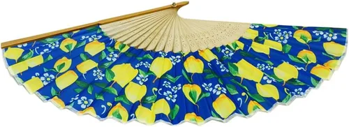Miniatura 5 de Abanico de mano con hermosa tela estampada de limón Limón Azul