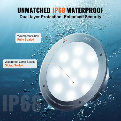 Miniatura 4 de VEVOR Luz LED para piscina, 120 V CA 40 W, 10 pulgadas RGBW que cambia de color bajo el agua, incluye cable de 100 pies y control remoto