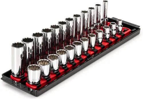 Miniatura 13 de TEKTON Juego de llaves de vaso de 12 puntos poco profundas de 3/8 pulgadas con riel, 9 piezas (5/16 - 3/4 pulgadas) SHD91103