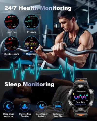 Miniatura 3 de GPS Military Smart Watch For Men With Bluetooth Call, 1.43" AMOLED Waterproof Fitness Tracker With Heart Rate/Sleep Monitor/Flashlight, 170+ Sports