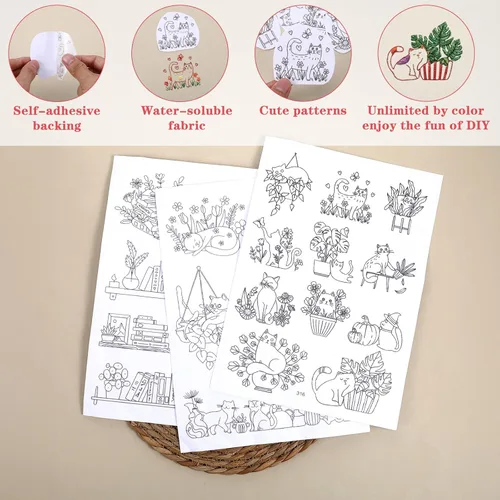 Miniatura 3 de 3 piezas de papel de bordado estabilizador soluble en agua y puntada, papel de bordado para lavar el hogar, gatos, patrón de bordado cruzado