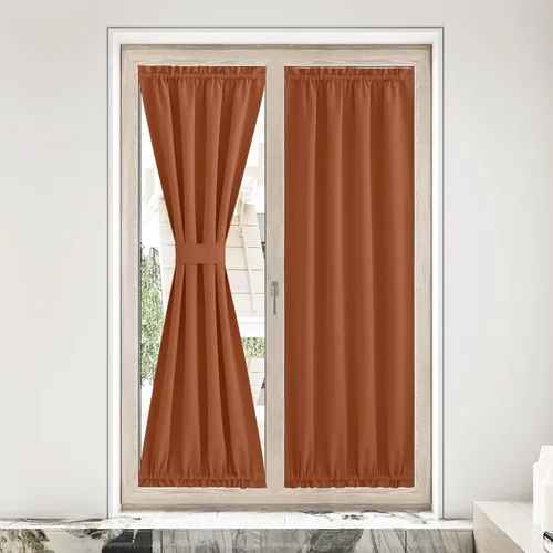 Miniatura 247 de NICETOWN Cortinas opacas unicolor con aislamiento térmico para puerta francesa, granja, oscurecimiento de habitación, puertas y ventanas de Marrón