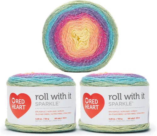 Miniatura 43 de Red Heart Roll with It Sparkle - Hilo de amatista – Paquete de 3 unidades de 5.29 oz/5.3 onzas, mezcla acrílica, 4 medianos (peinado), 561 yardas