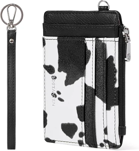 Miniatura 8 de BOSTANTEN Tarjetero para tarjetas de crédito para mujer, billetera de piel RFID, pequeña cartera delgada con llavero con ventana de identificación