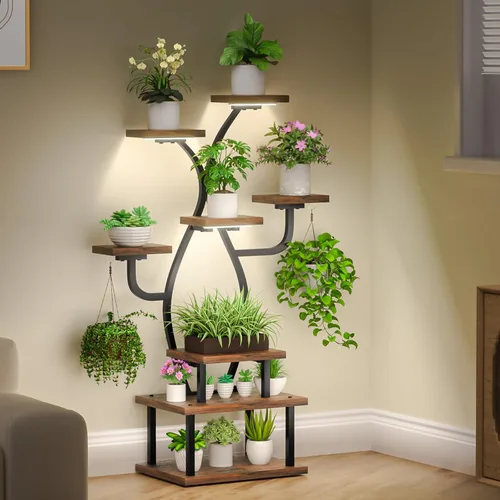 Miniatura 9 de Tovve Soporte para plantas de interior con luz de crecimiento, estante pequeño de 8 niveles de 48 pulgadas, soporte de esquina para plantas