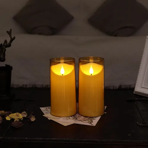 Miniatura 4 de NURADA Velas sin llama con control remoto y temporizador: juego de 2 velas LED acrílicas con mecha 3D que funcionan con pilas, velas falsas