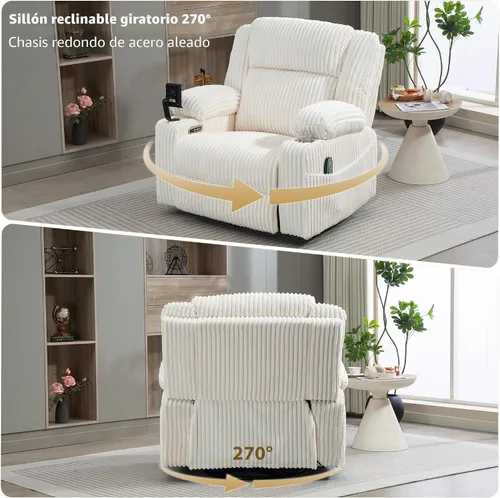 Miniatura 7 de SINCRUMI Mecedora reclinable giratoria de gran tamaño con reposacabezas ajustable de doble motor para adultos, mecedora con vibración y calor