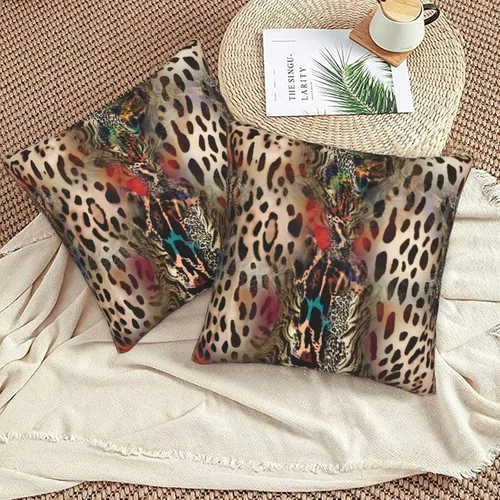 Miniatura 6 de Juego de 2 fundas de almohada con estampado de leopardo abstracto de animales africanos y vida silvestre, retro, fundas de almohada para decoración