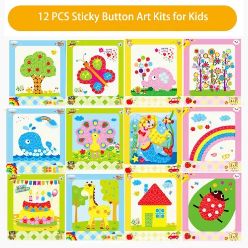 Miniatura 2 de WYNAKESHU 12 calcomanías de botón para dibujar mosaicos, kits de arte para niños, botón adhesivo, juguetes de clase de arte preescolar, regalo