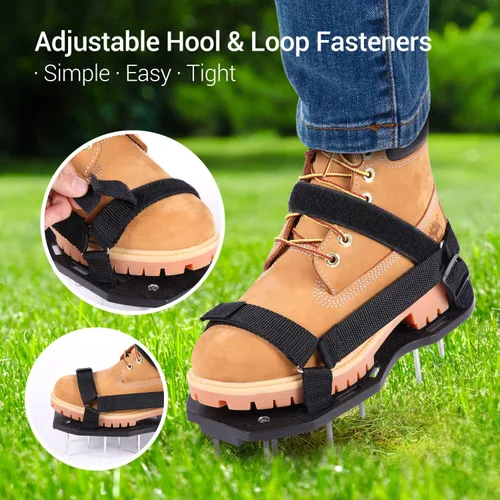 Miniatura 5 de Ohuhu Zapatos aireadores de césped con pala de acero inoxidable, zapato de aireación de instalación libre con correas de gancho y bucle, sandalias