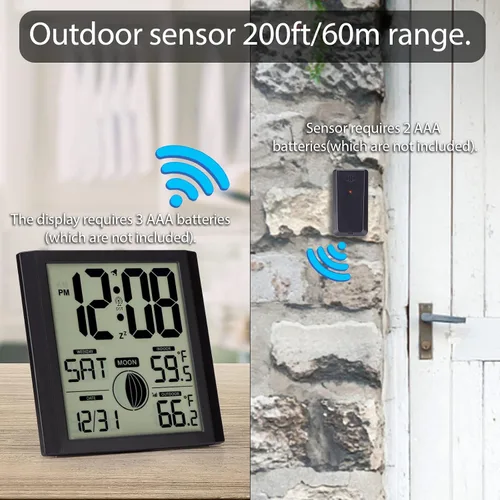 Miniatura 4 de Reloj de pared atómico con pantalla de números grandes para interiores y exteriores Wall Clock Battery Operated, Alarm