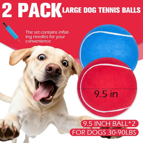 Miniatura 2 de EXPAWLORER Pelotas de tenis gigantes para perros – 2 pelotas interactivas de 9.5 pulgadas para entrenamiento en interiores y exteriores, juguetes