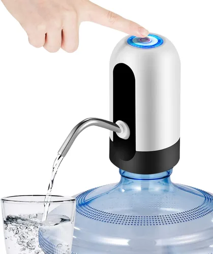 Dispensador de botellas de agua de 5 galones Joyhill, bomba de botella de agua de carga USB, bomba dispensadora de agua portátil para acampar Blanco