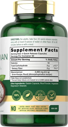 Miniatura 2 de Carlyle Cápsulas de glucomanano 200 unidades de raíz de Konjac Píldoras de fibra soluble Suplemento sin OMG, sin gluten