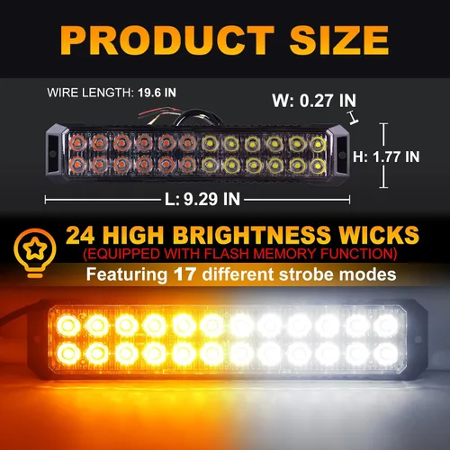 Miniatura 2 de 4 PCS Luces Estroboscópicas de Emergencia Intermitentes de Montaje en Superficie Ámbar Blanco 24-LED para Camiones Automóviles Vehículos Mini Luces