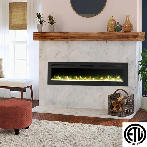Miniatura 8 de Inserto de chimenea eléctrica de 60 pulgadas, montado en la pared, control remoto, diseño lineal, 750/1500W.