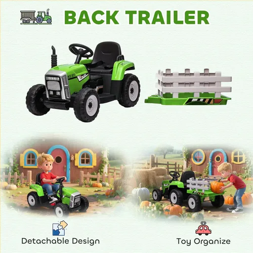 Miniatura 3 de Aosom Tractor de paseo de 12 V con remolque, motores duales de 25 W, tractor eléctrico a batería con control remoto, sonido de arranque de música
