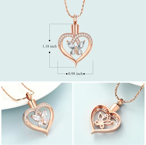 Miniatura 30 de Imrsanl Collares de urna de mariposa para mujeres y niñas, joyería de cremación con piedra natal, colgante para cenizas humanas, medallón