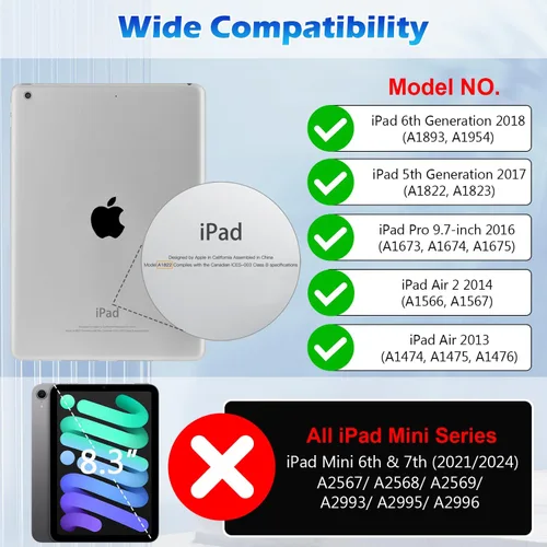 Miniatura 2 de Zonefoker Fundas para iPad de 6ª generación 2018/2017, iPad Air 2 2014, iPad Air 2013, iPad Pro 9.7 pulgadas 2016 con soporte para lápices, funda