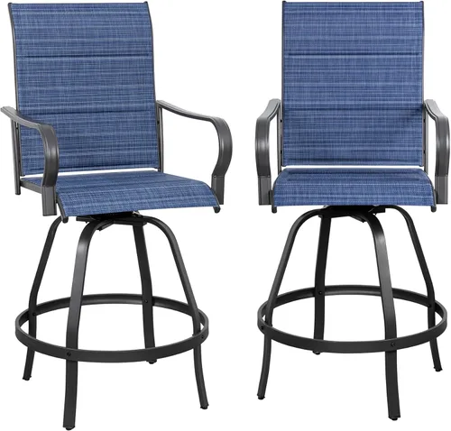 Miniatura 7 de Shintenchi Taburetes de bar giratorios de 2 piezas para patio, sillas de bar acolchadas para todo tipo de clima, sillas de bistró de tela