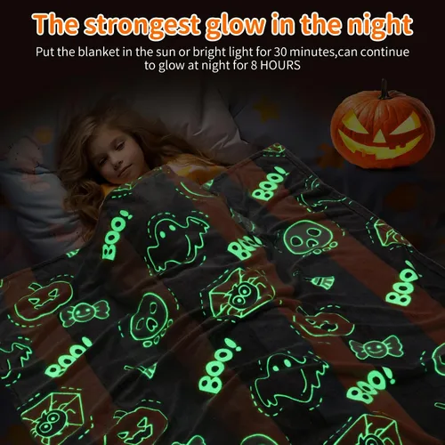 Miniatura 4 de LIFEYJ Manta con Efecto Luminoso para Halloween, Regalos para Niñas y Niños, Manta Suave de Calabaza 50"x60", Regalos para Niñas de 3, 4, 5, 6, 7