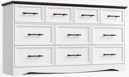 Miniatura 14 de YANSNWO Cómoda de Granja Negra para Dormitorio, Moderna Cómoda de 6 Cajones, Cómoda Alta de 44" con Manijas de Metal Cepillado, Organizadores