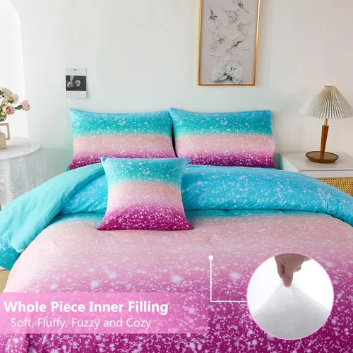 Miniatura 3 de PERFEMET Juego de edredón tamaño Queen con sábanas, juego de ropa de cama de 6 piezas con teñido anudado arcoíris para niñas, juego de edredón Azul