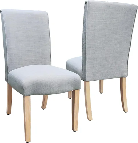 Homepop Silla de comedor con detalles festoneados, sillas de comedor Parsons tapizadas, muebles decorativos para el hogar, tejido gris claro (juego