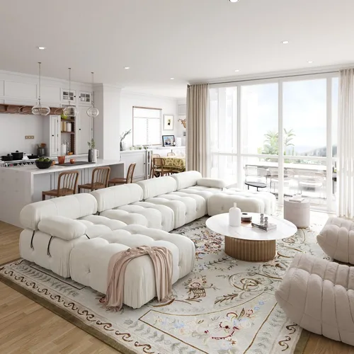 Miniatura 3 de Sofá modular seccional, sofá de terciopelo, asiento medio, beige