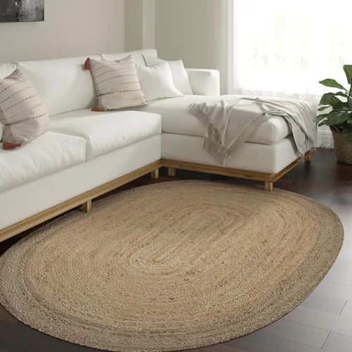 Miniatura 26 de LR Home - Alfombra ovalada de yute natural de 5 x 7 pies para decoración del hogar, alfombras trenzadas para sala de estar, dormitorio, sala