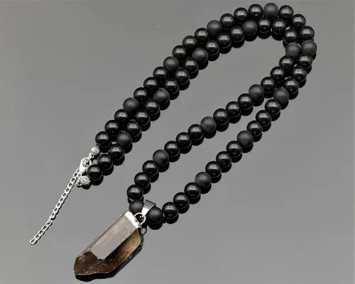 Miniatura 190 de Colgante de turmalina cruda natural, Collar de cuentas de ónix negro genuino, Collar de piedra negra, Collar de piedras preciosas, Cuentas de 0.315