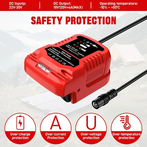 Miniatura 6 de Cargador solar para batería Milwaukee M18 de 18V, entrada 22V-30V, salida 21V 4A Max, adaptador de carga solar portátil al aire libre