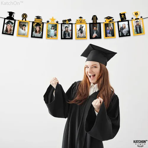 Miniatura 7 de Decoraciones de graduación 2026 Cartel de fotos de graduación dorado y negro - 5 x 7, 10 pies Cartel de graduación para 2026 Decoraciones
