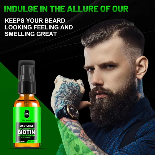 Miniatura 3 de First Melody Aceite para barba, biotina espesante maximun, con aceite de ricino y aceites de argán y jojoba, promueve el crecimiento de la barba