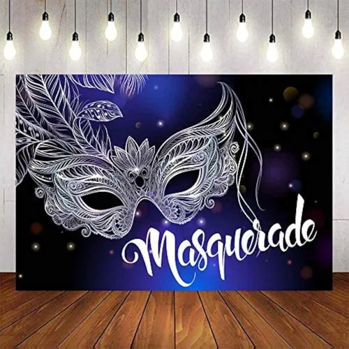 Miniatura 7 de MEHOFOND Máscara de fondo de mascarada, decoración de fiesta, Mardi Gras, carnaval, cumpleaños, fiesta de baile, máscara plateada con purpurina