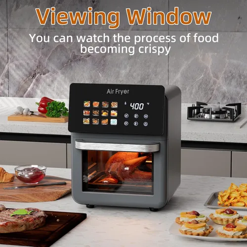 Miniatura 5 de Horno freidora de aire de 12 cuartos de galón para uso en cocina, hornos de convección inteligentes 12 en 1, freidora de aire con ventana de visión