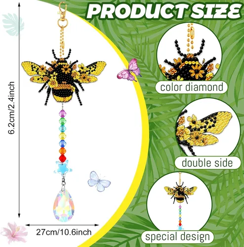 Miniatura 3 de Tradder 6 carillones de viento con diseño de mariposa y diamantes para decoración de árbol de verano, kit de arte de diamantes con colgante