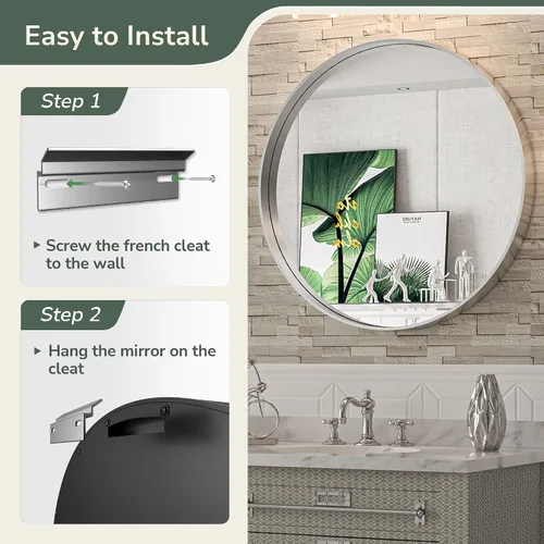 Miniatura 120 de TokeShimi - Espejo para pared de baño, espejo de tocador con marco de metal de aleación de aluminio mate cepillado e inoxidable, decoración rústica