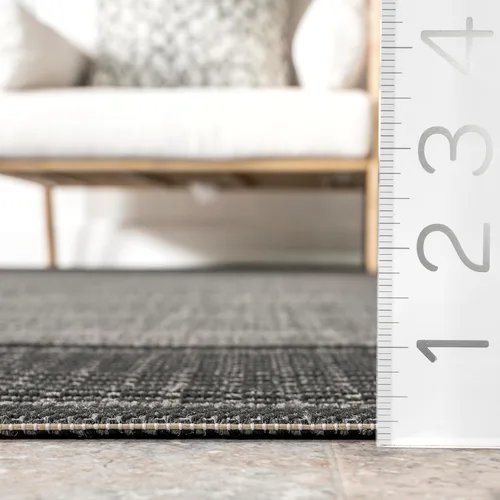 Miniatura 3 de Alfombra para exteriores con borde gris nuLOOM, Polipropileno, gris