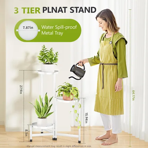 Miniatura 3 de Cawukege Soporte para plantas de 3 niveles para interiores, soporte escalonado para plantas al aire libre para múltiples plantas, estante de esquina
