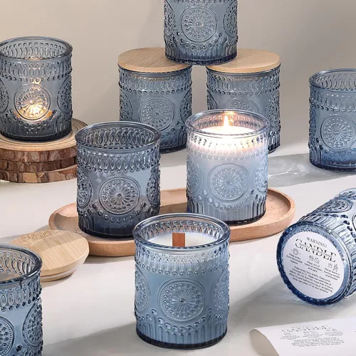 Miniatura 11 de DARJEN Paquete de 10 tarros de vela verdes para hacer velas, tarros vacíos de vidrio de 7.5 onzas con tapas y etiquetas de bambú, recipientes