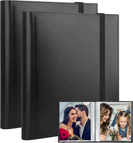 Miniatura 12 de Aevdor Álbum de fotos de 8.5 x 11 pulgadas con capacidad para 68 fotos, carpeta de arte para fotos de 8.5 x 11 pulgadas, carpeta con fundas de Negro