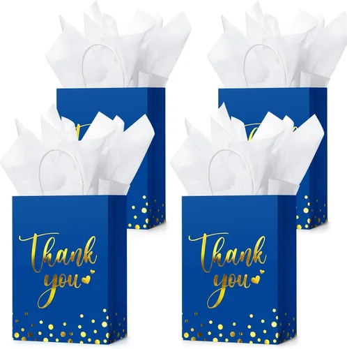 Tinlade 30 bolsas de regalo de agradecimiento con papel de seda dorado con asa para graduación, negocios, compras, boda, ducha, regalos de fiesta