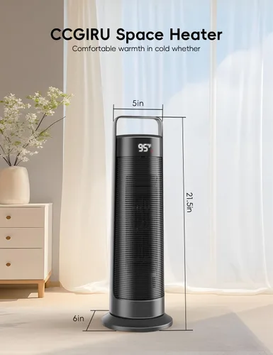Miniatura 8 de Calentador de espacio para uso en interiores, habitación grande, calentador de oficina portátil de 1500 W, oscilación de 120°, cerámica PTC con Negro